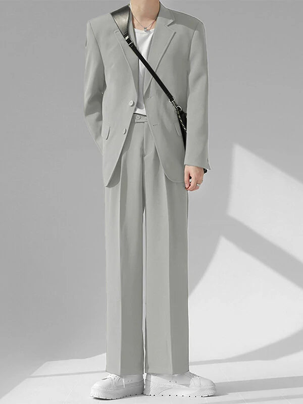 Mens Solid Lapel Blazer Casual Two Pieces Outfits