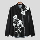 INCERUN Mens Floral Print Fringe Long-Sleeve Shirt Fashion Button Lapel Top for Male Loose Fit S-5XL