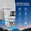 6MP WiFi IP Camera icsee App Dual Lens Outdoor IP66 Waterproof Pan Tilt Audio Night Vision Human Detection Cloud Storage