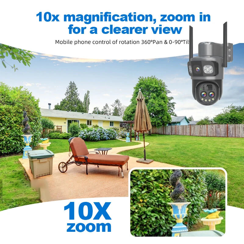 Guudgo Tri-lens Solar Camera 10X Optical Zoom WIFI 4G Wireless PTZ Color Night Vision AI Human Detection Solar Powered Waterproof Outdoor Security Camera