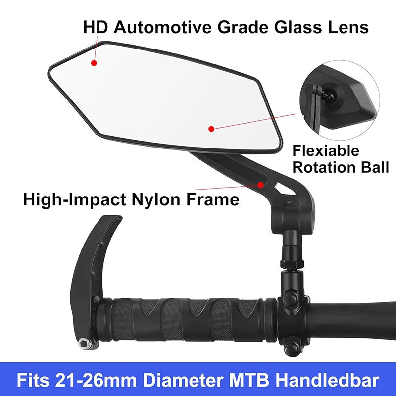 XANES DH005 Bicycle Left Rear View Mirror Wide Range High-Definition Rear View Mirror Cycling Adjustable Bike Mirror for E-bike Scooter Motorcycle