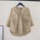 ZANZEA Womens Daily Casual Crew Neck Puff Sleeve Shirts Office Lady Button Up Solid Blouses with Pockets