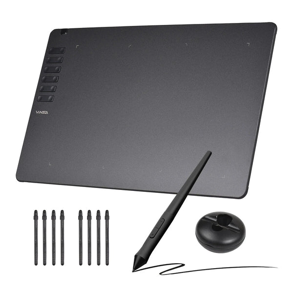 VINSA T1161 Graphics Drawing Tablet with 12 Physical Shortcut Keys 300x188mm Sensing Area 8 Pen Nibs Art Creation Sketches with 8192 Levels Pressure Battery-free