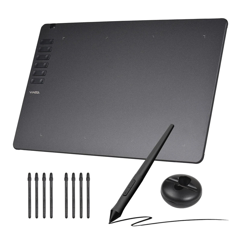 VINSA T1161 Graphics Drawing Tablet with 12 Physical Shortcut Keys 300x188mm Sensing Area 8 Pen Nibs Art Creation Sketches with 8192 Levels Pressure Battery-free