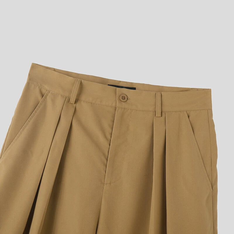 INCERUN Mens Solid Color Loose Fit High Waist Pant Casual Wide Leg Long Trousers Plus Size For Men S-5XL