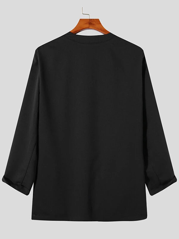 INCERUN Mens Casual Blazer Solid Collarless Casual Long Sleeve Business Blazer