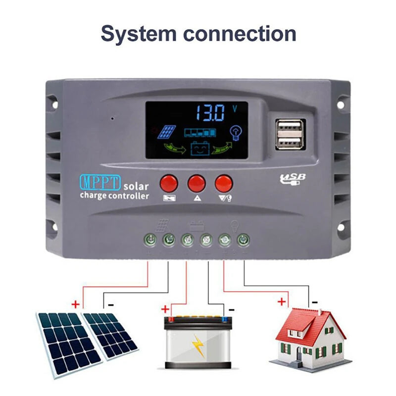 12V/24V MPPT Solar Charge Controller Regulator Colorful Screen For Lifepo4 GEL Lithium Lead Acid Battery 30/40/50/60/70/80/90/100A