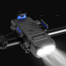 Xmund 4 in 1 500Lm Brightness Bike Headlight 3000mAh Battery IPX6 Waterproof 3 Light Modes 120 Rotation Power Bank Phone Holder with 130db Horn for Night Cycling