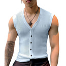 INCERUN Mens Tank Top Solid Color Hollow Out Vests Top Summer Cool Button Undershirt Top Fashion Male Clothing