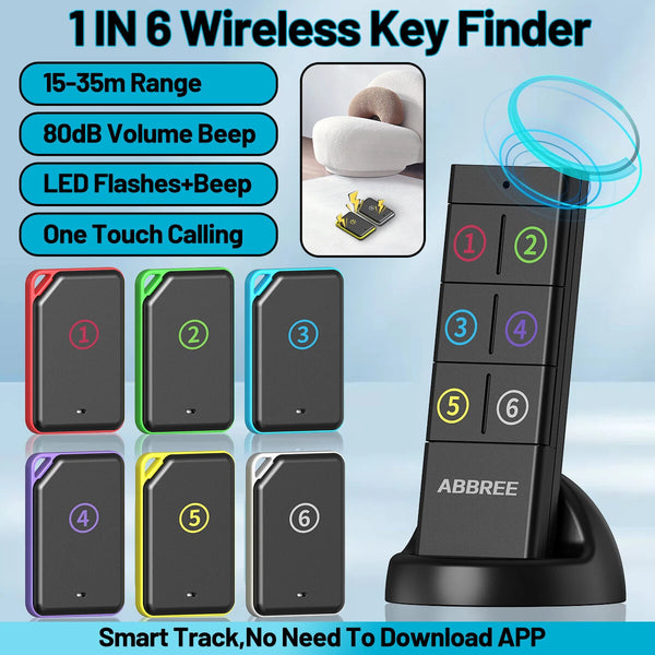 ABBREE KF-106 Wireless Key Finder 50-100 Ft Range 80 dB Sound CR2032 Battery Key Finder Pet Tracker Item Locator Anti Lost Device