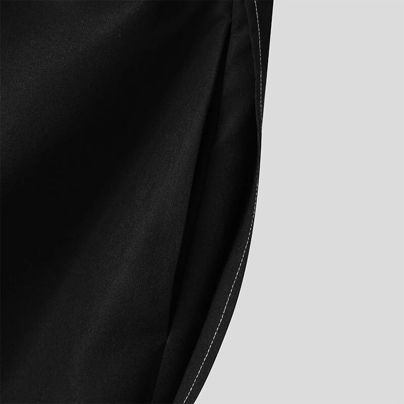 INCERUN Mens Topstitching Irregular Layered Design Black Pants Skirt Design Hemmed Trousers
