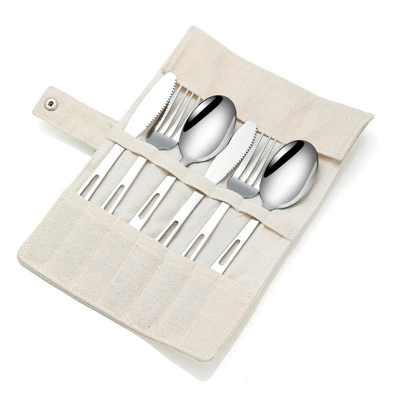 IPRee 7PCS Stainless Steel Camping Cutlery Set Portable Travel Picnic Utensils Fork Spoon Outdoor Dinnerware for Hiking