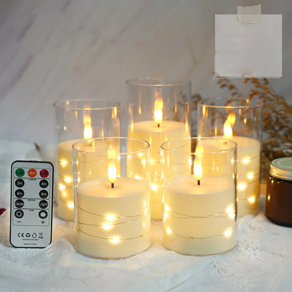 5-Piece Set LED Electronic Candle Acrylic High Simulation Glass Cup LED Swing Wax Plastic Copper Wire Lampwith Remote Control