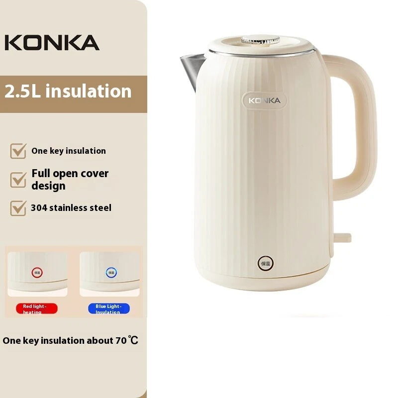 KONKA 2.5L 1800W Electric Kettle Water Boiler & Thermos 2-in-1 Fully Automatic Insulation Household 304 Stainless Steel Hot Water Kettle