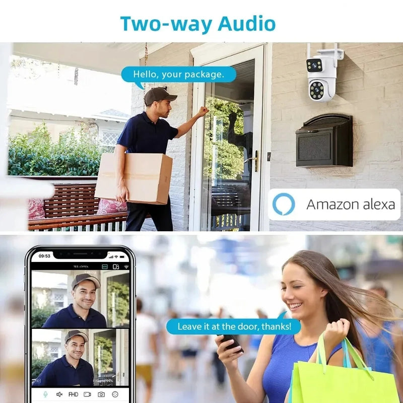 4MP Dual Lens Tuya Wifi Camera PTZ Outdoor 4K Wireless Dual Screen Security Camera Auto Tracking Monitoring Video Surveillance EU Plug