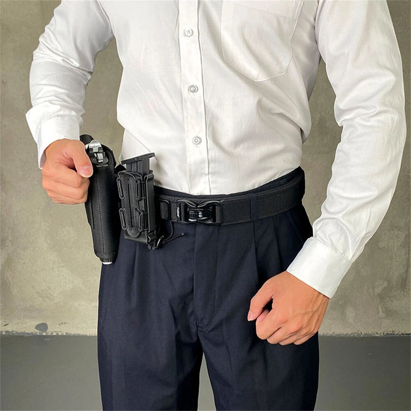 TUSHI 115cm Buckle Men Tactical Belt 1100D Nylon Thickened Double-layer Military Belt for Outdoor Sports Police Duty Shooting Training