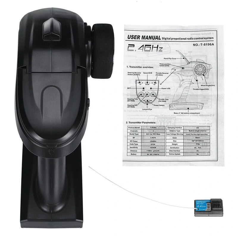FLYUEACE T-8196A 2.4GHz 3CH Light Group Transmitter with RX-G3 Receiver for RC Car Boat Tank