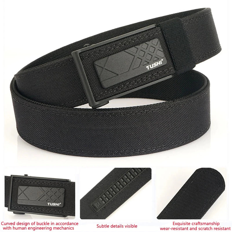 TUSHI 120cm Thick Tactical Belt for Men Automatic Buckle Military Police Duty Belt Tight Nylon Work Tool Belt Casual Waistband