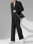 Mens Solid Lapel Blazer Casual Two Pieces Outfits