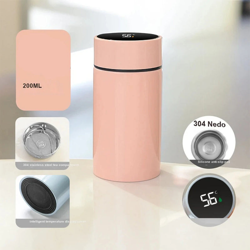 200ML Temperature Display Mini Thermos Water Bottle Smart Stainless Steel Thermos Digital Display Thermos Cup for Office Outdoor
