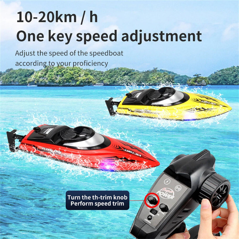 HXJRC HJ811 2.4G 4CH RC Boat High Speed LED Light Speedboat Waterproof 20km/h Electric Racing Vehicles Models Lakes Pools Remote Control Toys