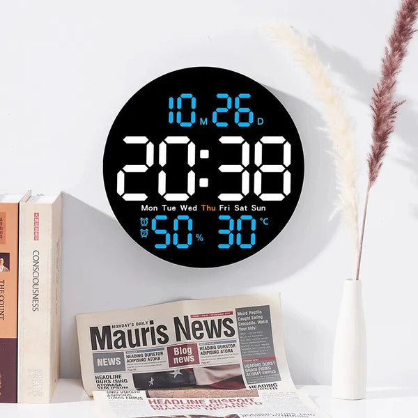 10inch LED Large Digital Wall Clock With Remote Control Auto Dimming 10 Level Brightness Digital Alarm Clock Temperature Humidity Date Week Display Countdown Timing Clock For Home Farmhouse Office
