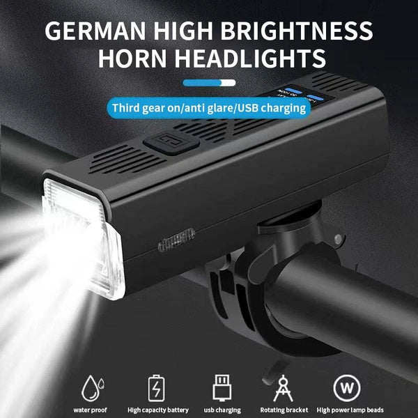 BENGGUO 2 in 1 Wired Control Bike Headlight 2000mAh Power Bank Handlebar Flashlight USB Charging IPX4 Waterproof with Bell for Mountain Cycling Night Safe Riding