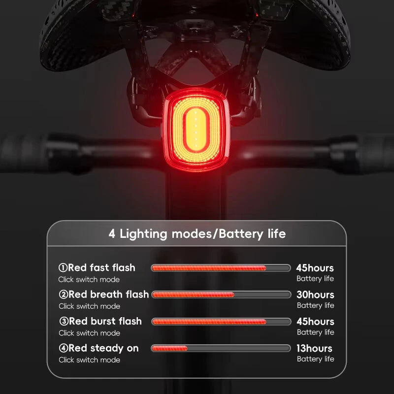 ROCKBROS R2 Smart Brake Sensing Bike Taillight Same Frequency Induction Rear Light 4 Lighting Modes IPX6 Waterproof Type-C Rechargeable Bicycle Rear Light