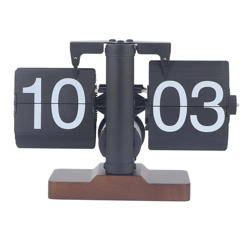 Retro Mechanical Flip Clock Square Wooden Base 24-Hour Retro Style Flip Down Clock Desk Decoration Multifunctional Flip Desk Clock Walnut Wood Construction for Home/Office Decor