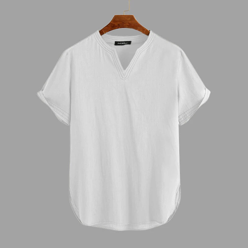 Linen Men's Short Sleeve Summer Cool Comfortable Shirt Tee Loose Tops Outdoor Hiking Holiday
