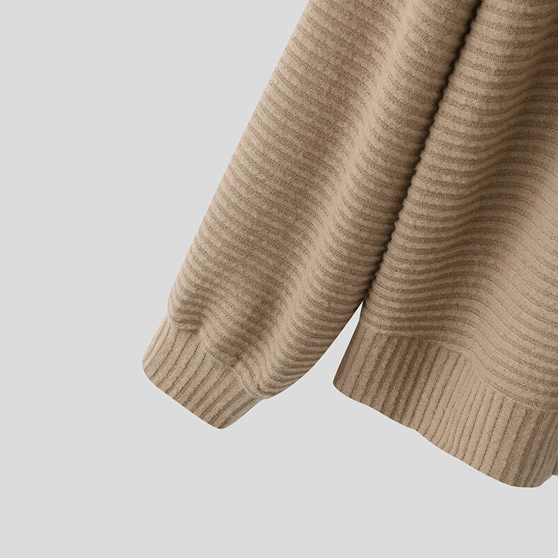 INCERUN Mens Knitted Striped Long Sleeve Cardigan Casual Solid Color Spring Fall Winter Men's Coat