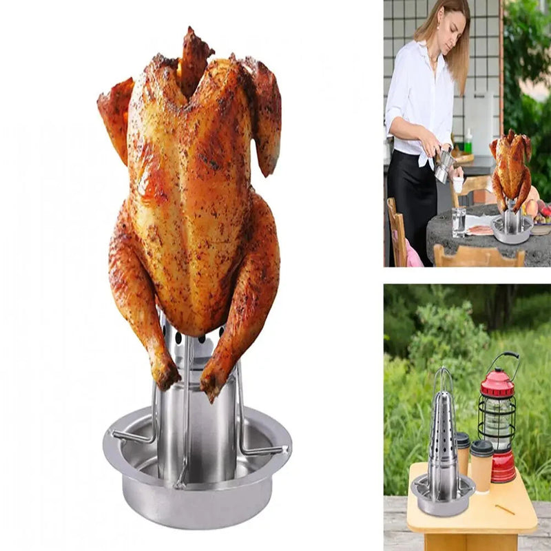 Stainless Steel Removable Chicken Roasting Rack Plate Grilled Chicken Rack Camping Outdoor Barbecue Tray Grilled Chicken Home Kitchen Fork Chicken Rack