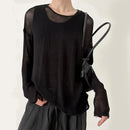 INCERUN Mens Relaxed Fit Hollow Knit Long Sleeve T-Shirt Soft Drape Fabric Slightly See-through Tshirt Top