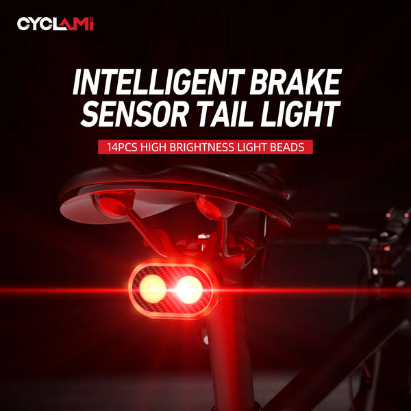 CYCLAMI CY200 Smart Bike Brake Sensing Rear Light 600mAh Battery IPX6 Waterproof LED Charging Taillight Warning Back Light for Night Cycling