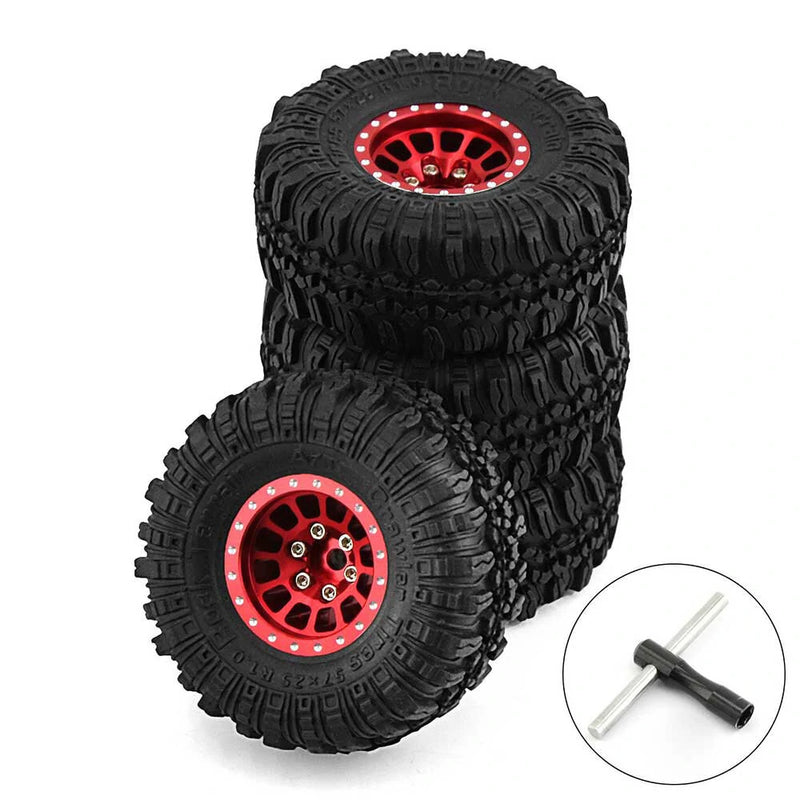 4pcs 1.0 inch Climbing Car Aluminum Alloy Hub Wasteland Wheel Tires for 1/18 TRX4M SCX24 FMS FCX18 FCX24 Furitek FX118 RC Car Parts