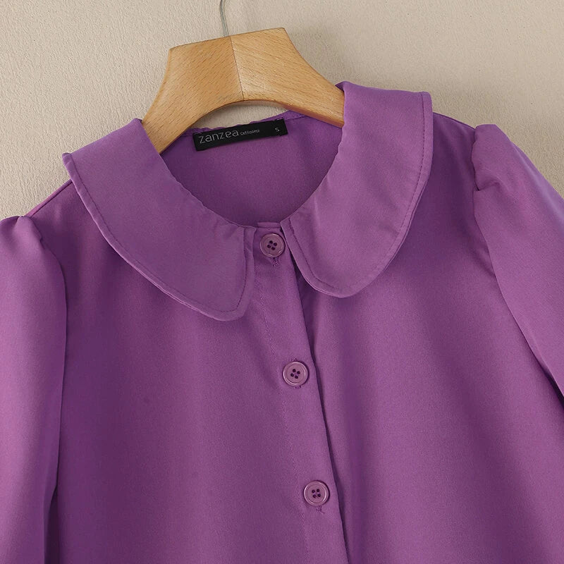ZANZEA Elegant Style Women Shirt Dress Holiday Casual Raglan Sleeve Sundress Turn-Down Collar Solid Mini Vestidos Dress