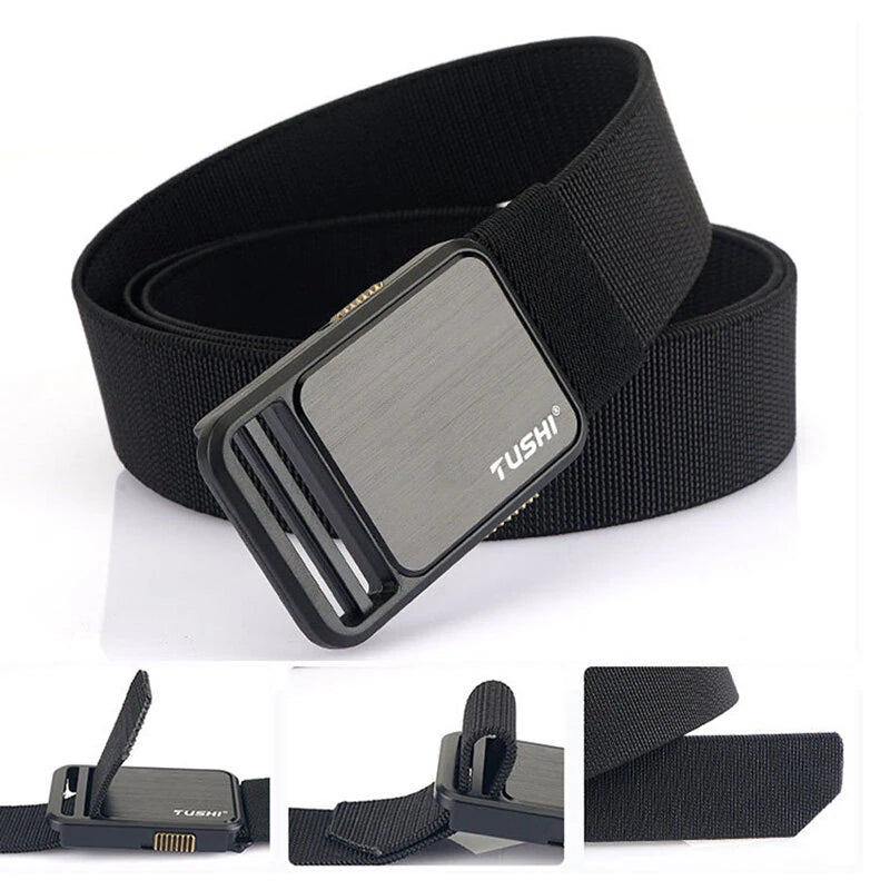 TUSHI 120cm Metal Buckle Tactical Belt Nylon Wistand Inserting Buckle Military Fan for Men Women