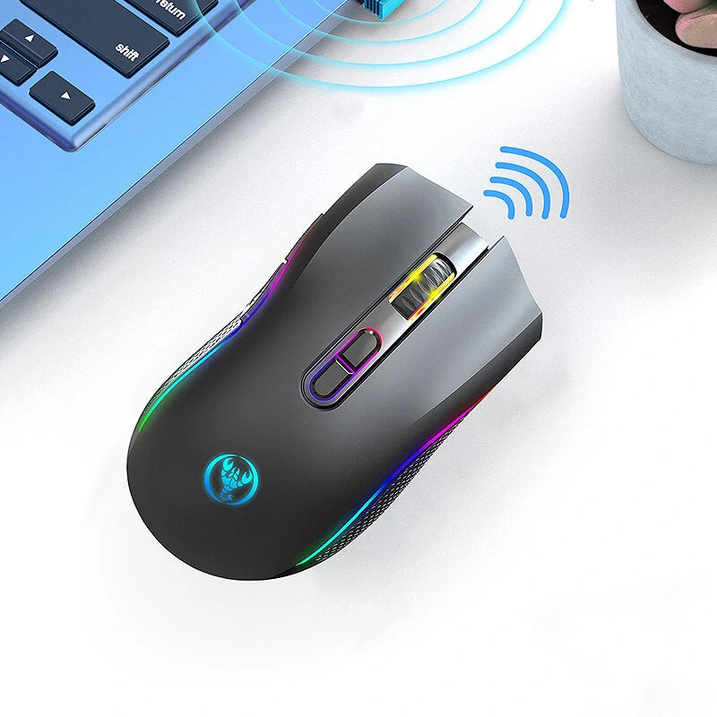 HXSJ T69 2.4G Wireless Gaming Mouse with RGB Lighting 1000-4800DPI Type-C Rechargeable 650mAh 8 Button Mouse for PC Gaming Office Working