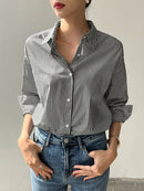 Stripe Print Long Sleeve Button Front Lapel Shirt