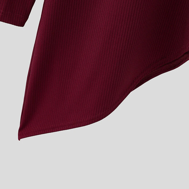 INCERUN Mens Textured High Neck Long Sleeve Knitted Sweater Comfortable High Stretch Fall Winter Tops for Male S-5XL