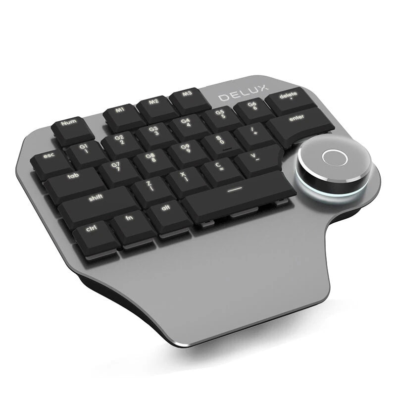 DELUX T11 Designer One Handed Mechanical Keyboard 28 Keys with Multi-functional Dial LED Backlit Kailh Switch For PS/CAD Using Shortcut Keys And Voice Tools