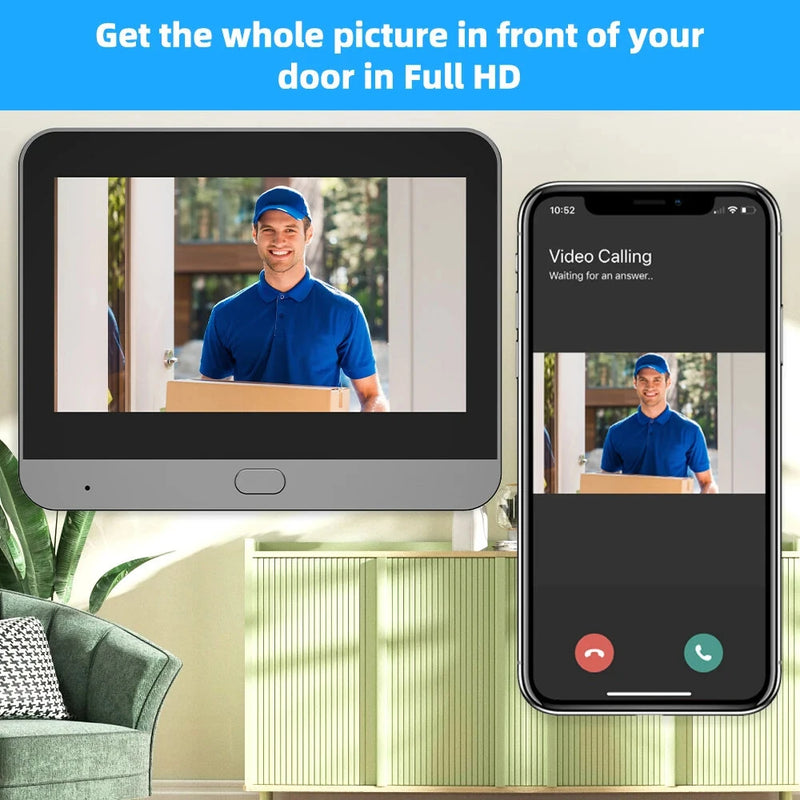 Tuya Smart WiFi Doorbell 1080P Peephole Camera 2MP 2304x1296P PIR Motion Alexa Google Integration 5000mAh Battery Two-Way Intercom Night Vision