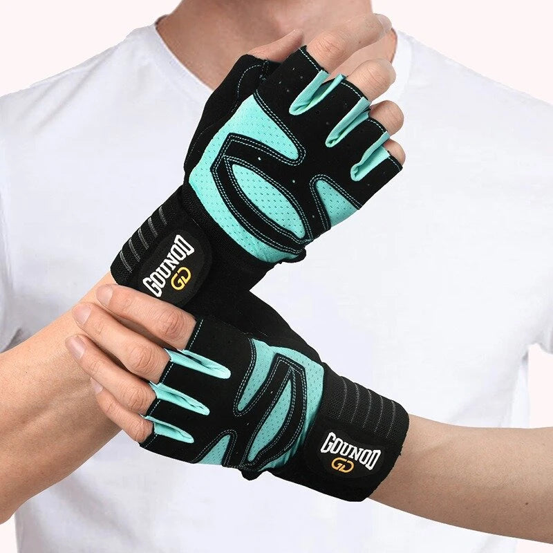 GOUNOD 1Pair Workout Half-finger Gloves Breathable Wear-resistant Extended Strap Fitness Sports Gloves for Barbell Equipment Eeightlifting Iron Exercise
