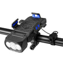 Xmund 4 in 1 500Lm Brightness Bike Headlight 3000mAh Battery IPX6 Waterproof 3 Light Modes 120 Rotation Power Bank Phone Holder with 130db Horn for Night Cycling