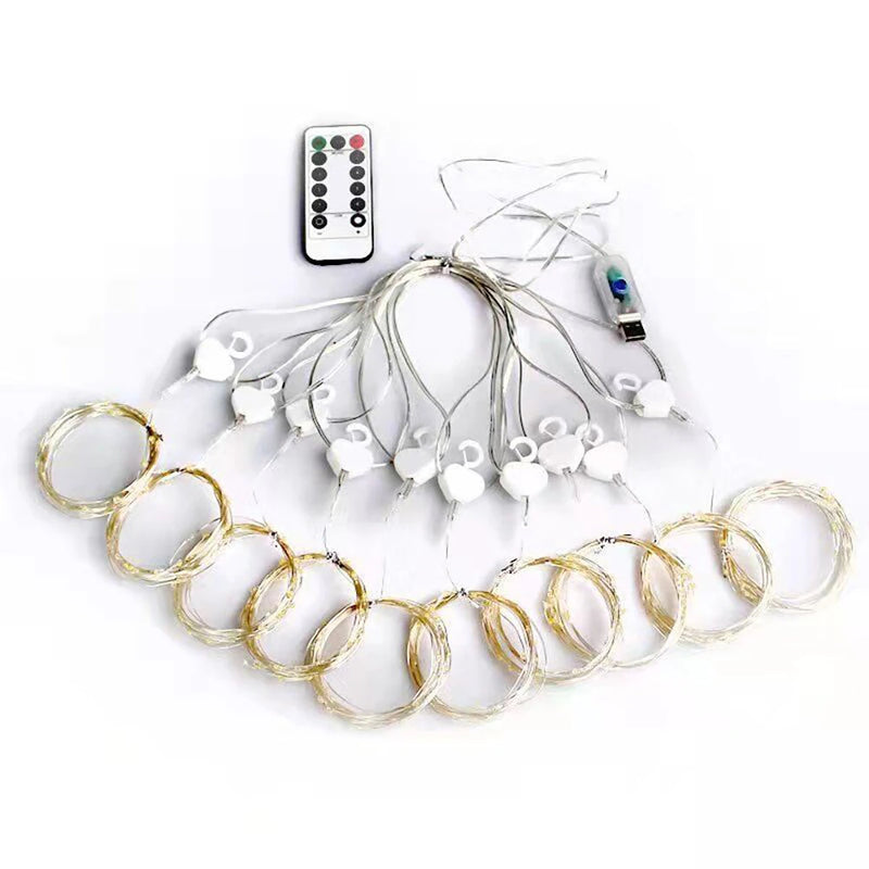 8 Mode Remote Control Timing USB Copper Wire Light LED Curtain Light String Christmas Holiday Room Decoration Lantern Garland Light