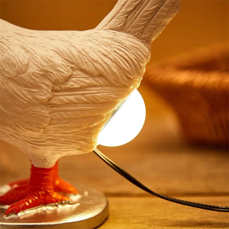 Chicken Egg Lamp Funny Chicken lamp with Egg in Butt LED Chicken Night Lights with USB Resin Warm Table Light Decor Birthday Christmas Gifts for Kids Friends