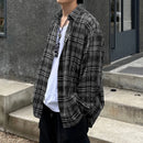 INCERUN Classic Black White Plaid Design Men's Casual Long Sleeve Shirt, Men's Button Up Shirt for Daily Occasions