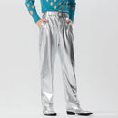 INCERUN Men Shiny Pant with Pockets Party Nightclub Style Pantalons Men's Coated Shiny Elastic Trousers Fashion Personalized Male Long Pants S-5XL