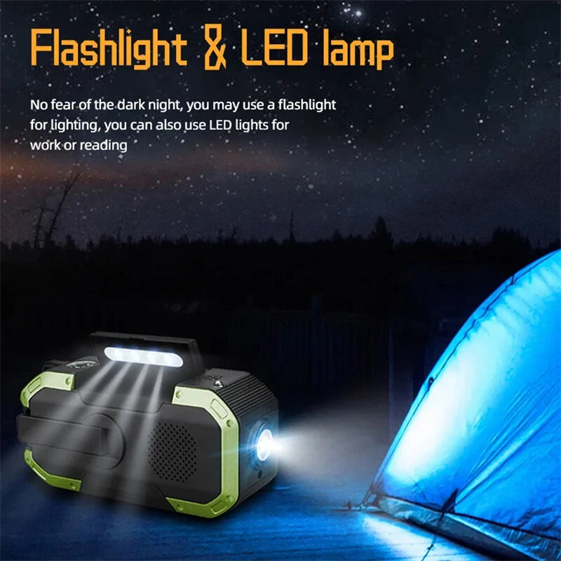 Portable Multifunctional Emergency Solar Hand Crank Radio 5000mAh Power Bank Cranker AM, FM, Compass, LED Flash Light Camping Radio Survival Kit Radio