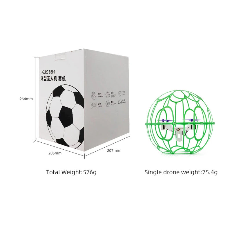 HGLRC B200 Soccer 120mm Wheelbase 2S Barometric Altitude Hold Mode Spherical Fully Protected Kids Gifts 2.4G 4CH 6-Axis Remote Control RC Toys Drone Quadcopter RTF